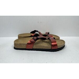 Birkenstock Birki's Sylt Metallic Red Croc Embossed Sandals Size 40 US 9 Narrow